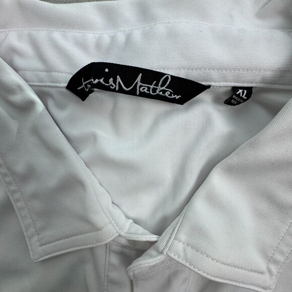 TravisMathew Men’s XL Golf Polo Shirt White Blue Logo & Stitching Cotton Blend - Picture 5 of 7